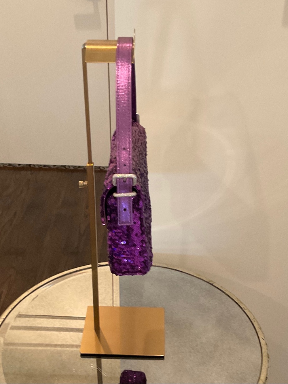 Sequin Purple Shoulder Bag with Decorative Buckle - Picture 4 of 6